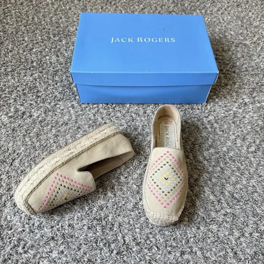 Jack Rogers Luna Suede Espadrilles Platform Shoe Slip On 6 M Sand Tan New
